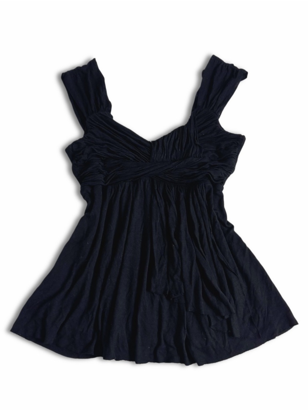 Y2K Black Tied and Layered Front Ruched Babydoll Tank Top